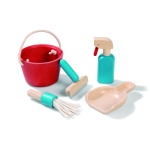 Putzset aus Holz 1 Eimer Durchmesser 12 cm, Höhe 8 cm, 1 Dampfreiniger, 1 Abzieher, 